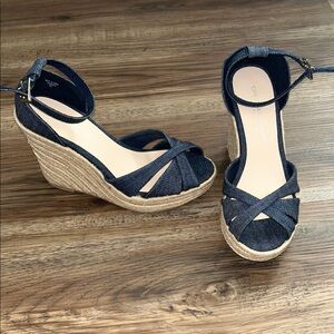 Christian Siriano Navy Denim Wedge Sandals